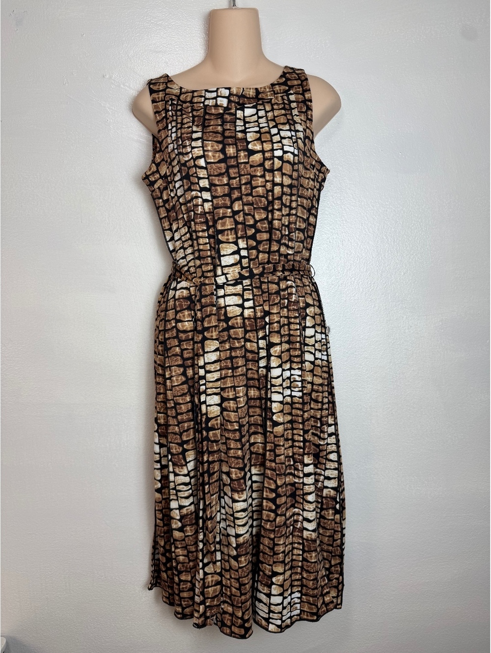 Voir Voir Brown Patterned Sleeveless Midi Dress Size 8